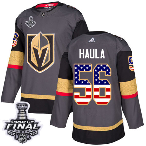 Adidas Golden Knights #56 Erik Haula Grey Home Authentic USA Flag 2018 Stanley Cup Final Stitched Youth NHL Jersey